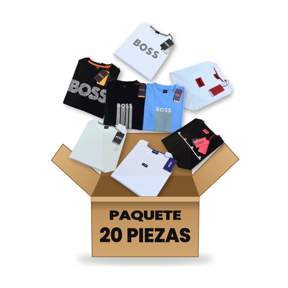 Caja con 20 playeras Hugo y Boss surtidas
