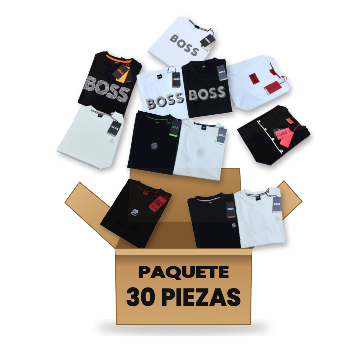 Caja con 30 playeras Hugo y Boss surtidas