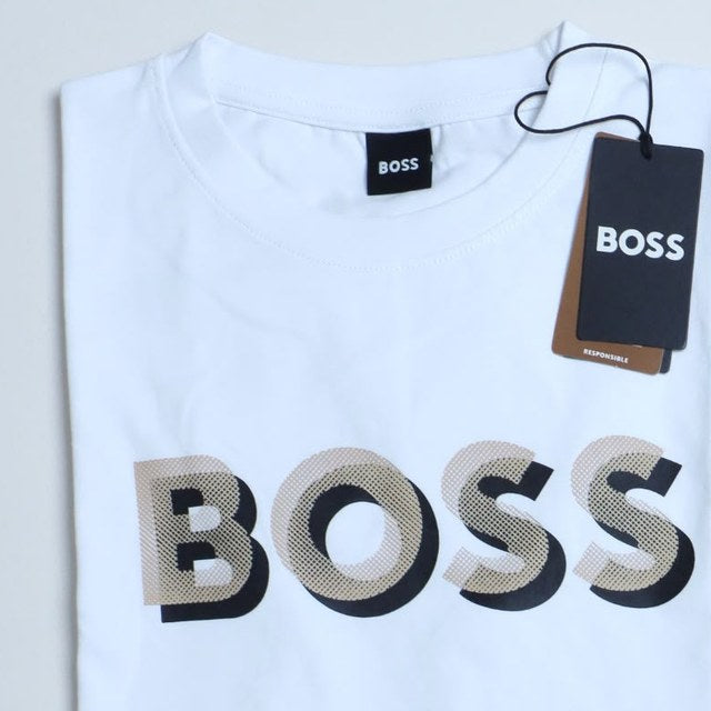 Playera Boss logo malla blanca
